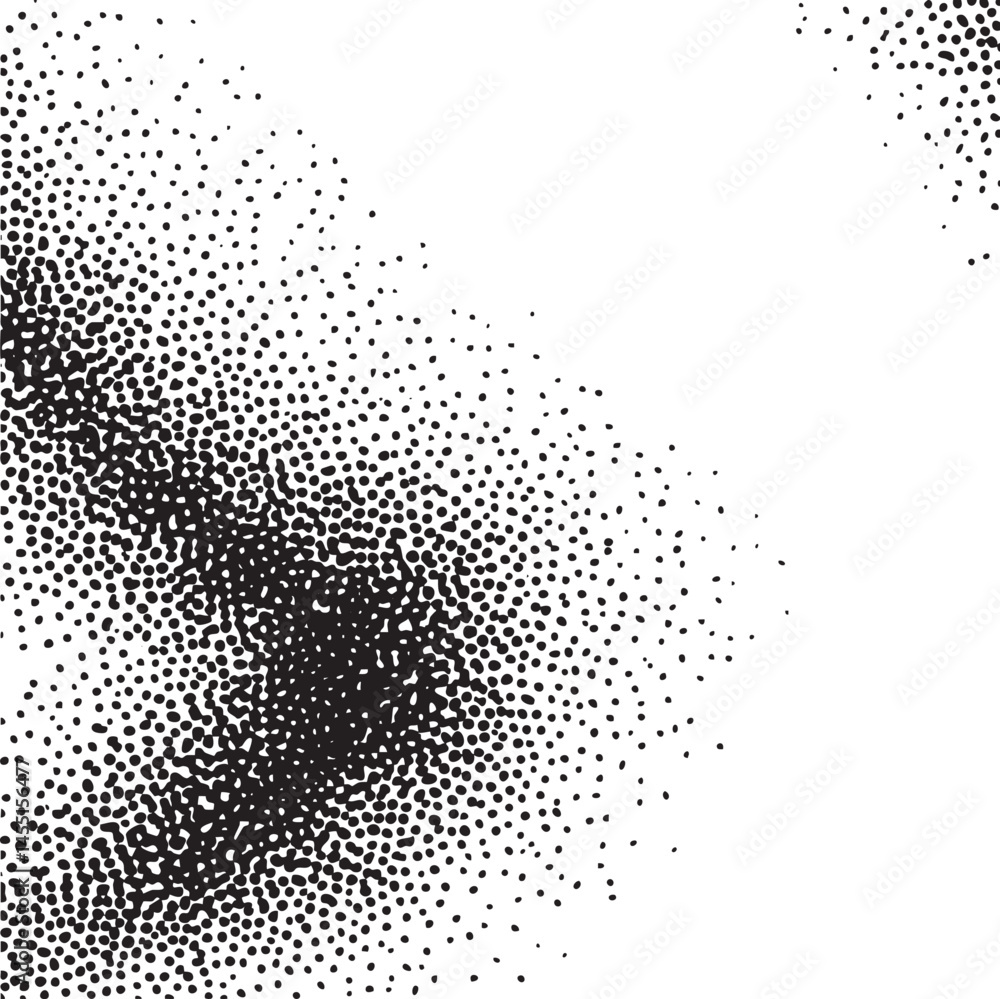 Aufkleber a dense scattering of small black dots forms a dynamic abstract shape against a white background.