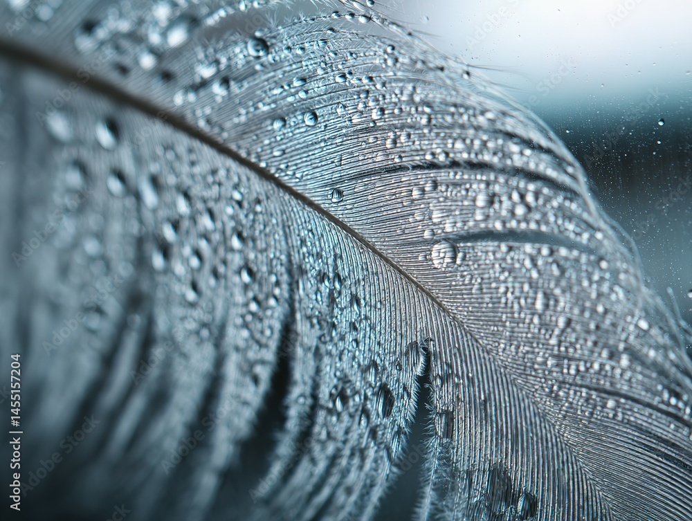 Poster close-up view of a wet bird feather.
