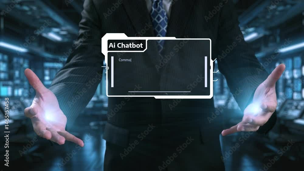 Poster human interact with ai artificial intelligence virtual assistant chatbot in concept of ai artificial
