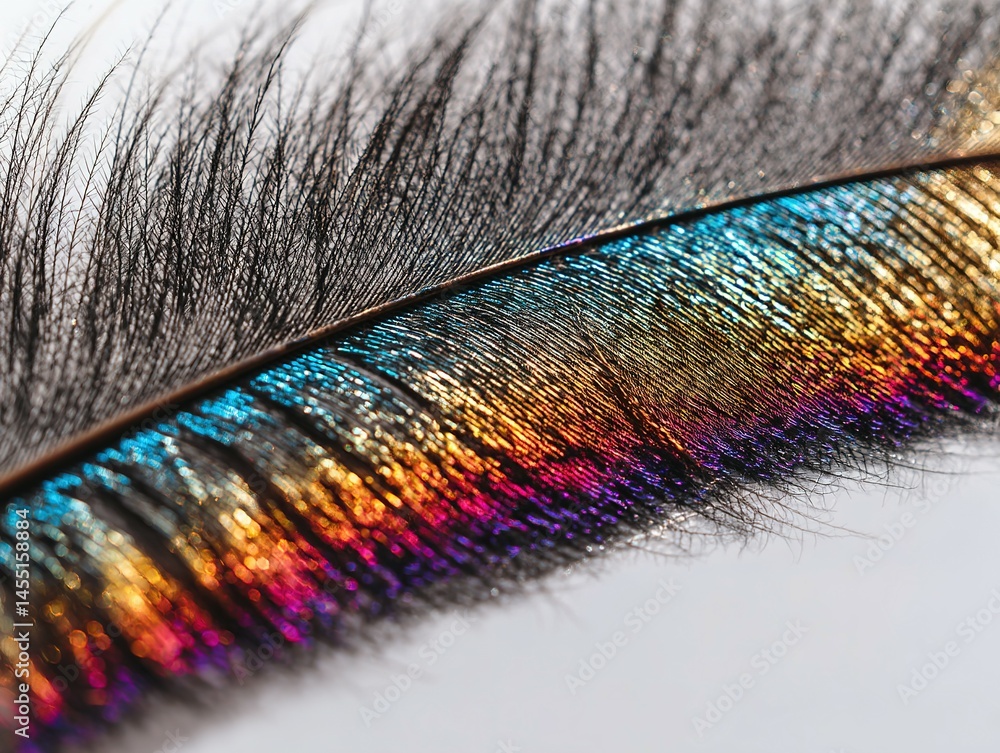 Poster close-up view of a colorful iridescent feather.