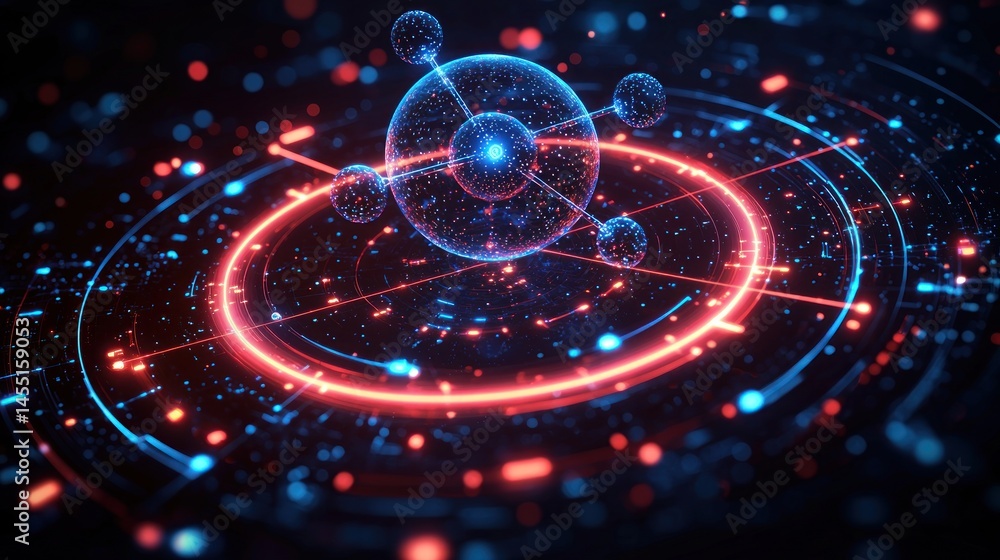 Poster abstract futuristic technology: atom structure visualization