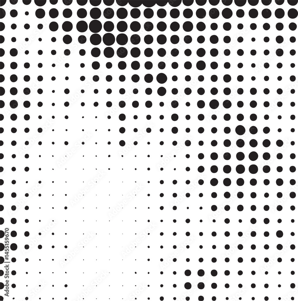 Poster a gradient background displays a dense of uniform black and white circular dots.