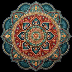 Naklejka premium Colorful intricate mandala design with symmetrical patterns and rich colors