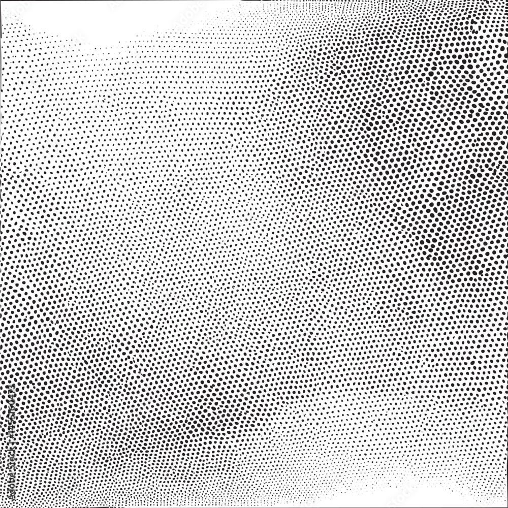 Poster a dense of numerous small black dots gradually transitions into white across a textured background.