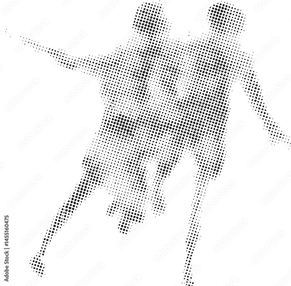 Aufkleber two figures sprint forward in a dynamic motion-blurred silhouette.