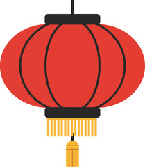 Red Chinese Lantern with Black Frame and Yellow Tassels Traditional Decorative Hanging Element 