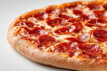 Close-up of a delicious pepperoni pizza, showcasing the melted cheese and savory toppings. A perfect image for food blogs or restaurant menus.