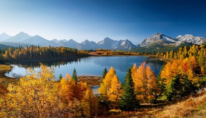 Fototapeta premium autumn landscape with lake