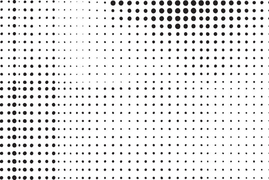 A stark black-and-white features a dense array of evenly spaced dots.