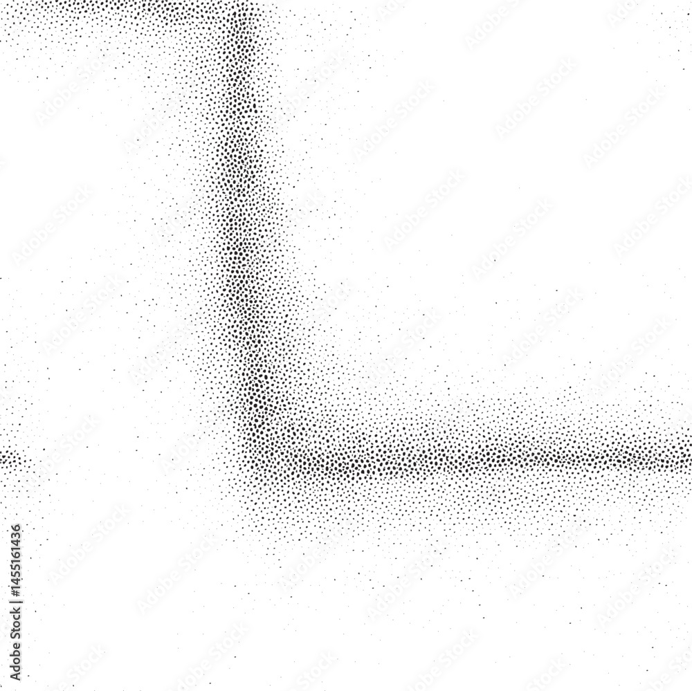 Poster a densely packed arrangement of tiny black dots forms a sharp diagonal against a white background.