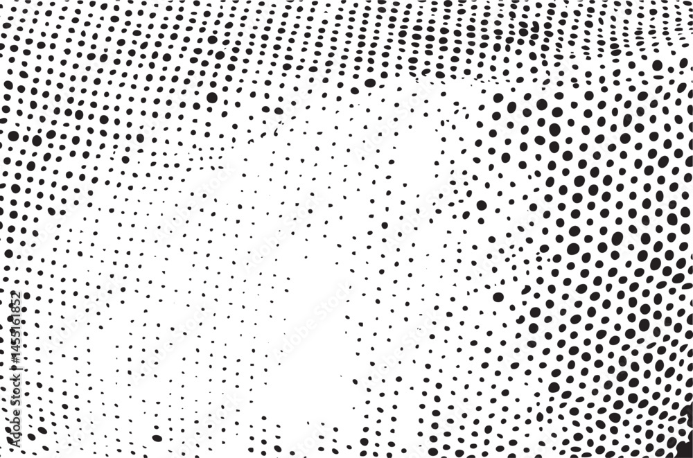 Poster a textured black-and-white background composed of numerous overlapping circular dots.