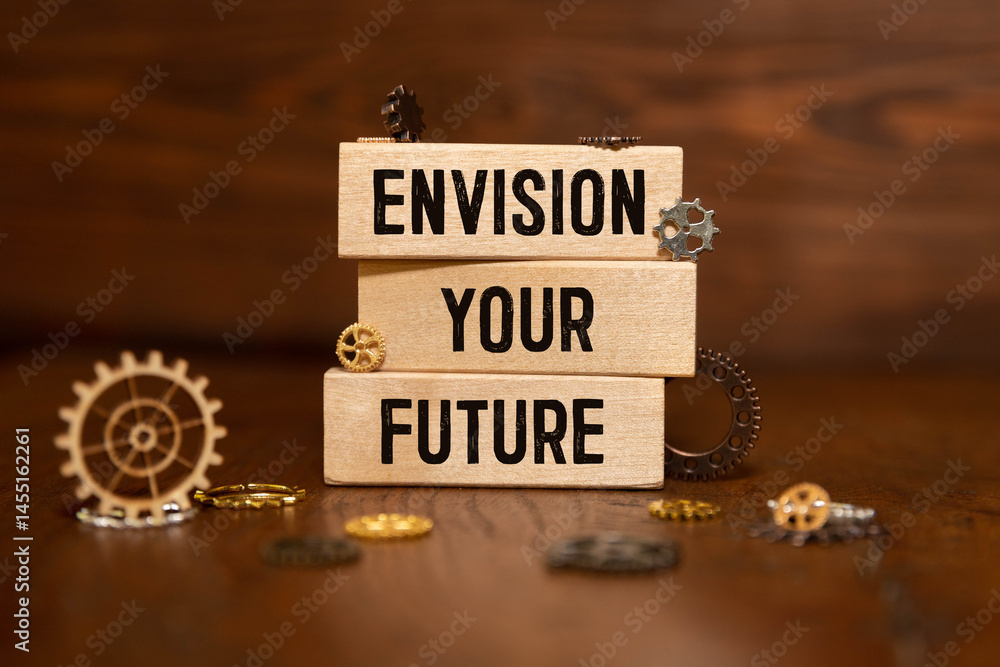 Aufkleber text envision your future on notepad as business concept image.