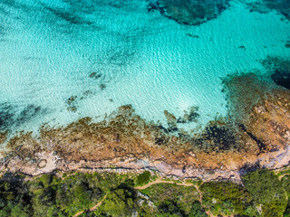 Aerial view of Cala Brandinchi turquoise water