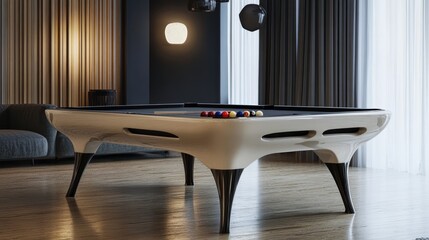 Modern pool table in luxurious living room with contemporary design