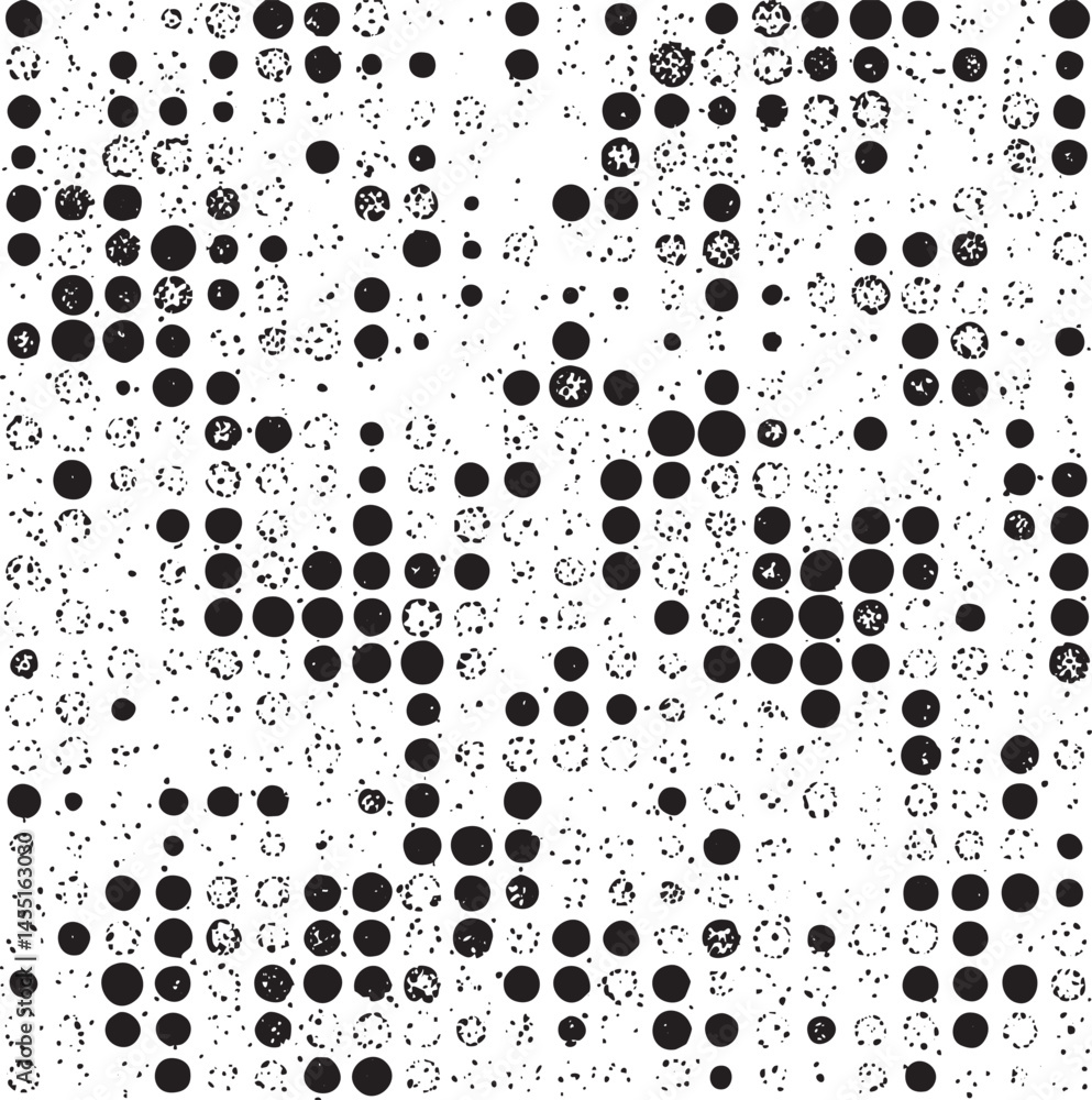 Poster a dense arrangement of numerous dark and white circular shapes forms a subtle abstract .
