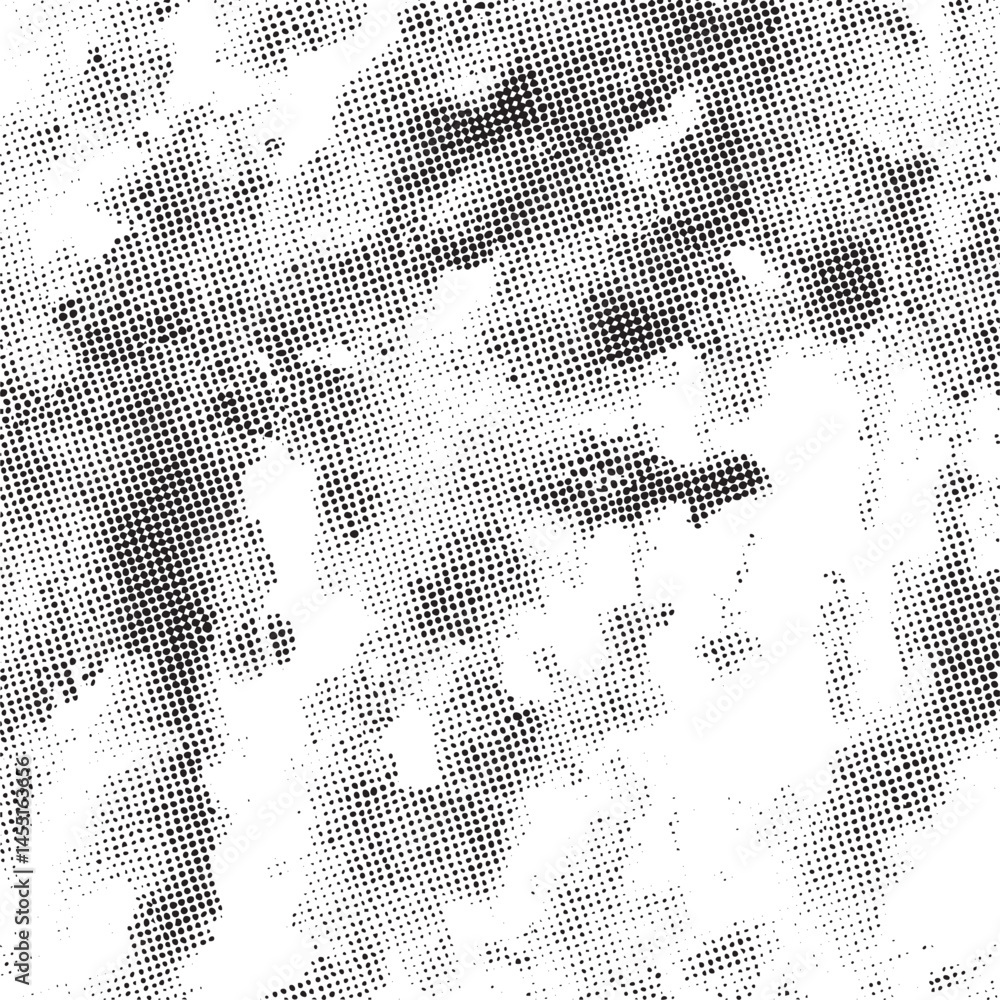 Poster a close-up portrait showcases a textured face rendered in monochrome dots and dashes.