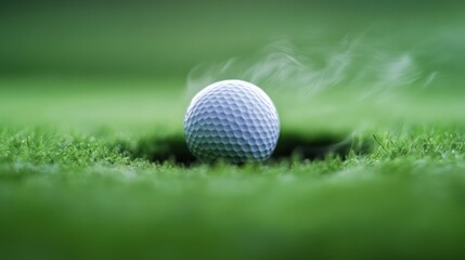 Golf ball in hole on green grass