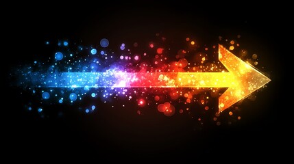 Glowing gradient arrow with colorful sparkle effect on black background
