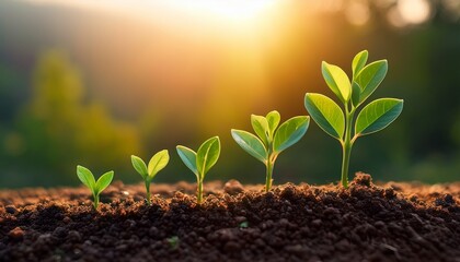 growing plant sequence a seedling grows progressively metaphor for success or growth