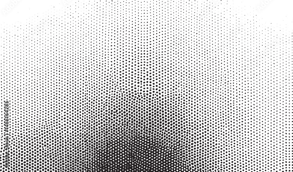 Poster a grayscale gradient transitions from white to black featuring a dense of small circles.