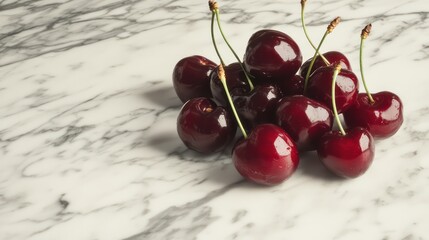 Fresh cherries on marble surface