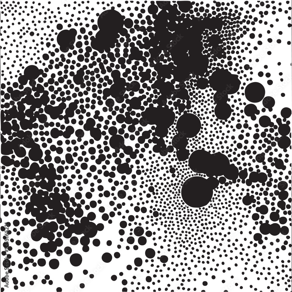 Poster a dense array of black and white circular shapes creates an abstract .