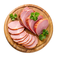 Delicious Smoked Ham Slices on Wooden Board with Parsley Garnish A Culinary Delight