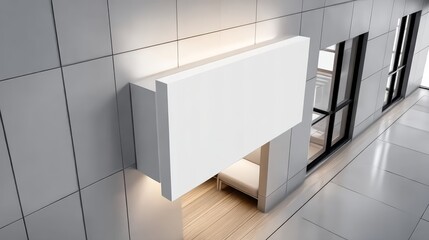 Fototapeta premium Modern minimalist white box exterior design on contemporary building facade with glass windows