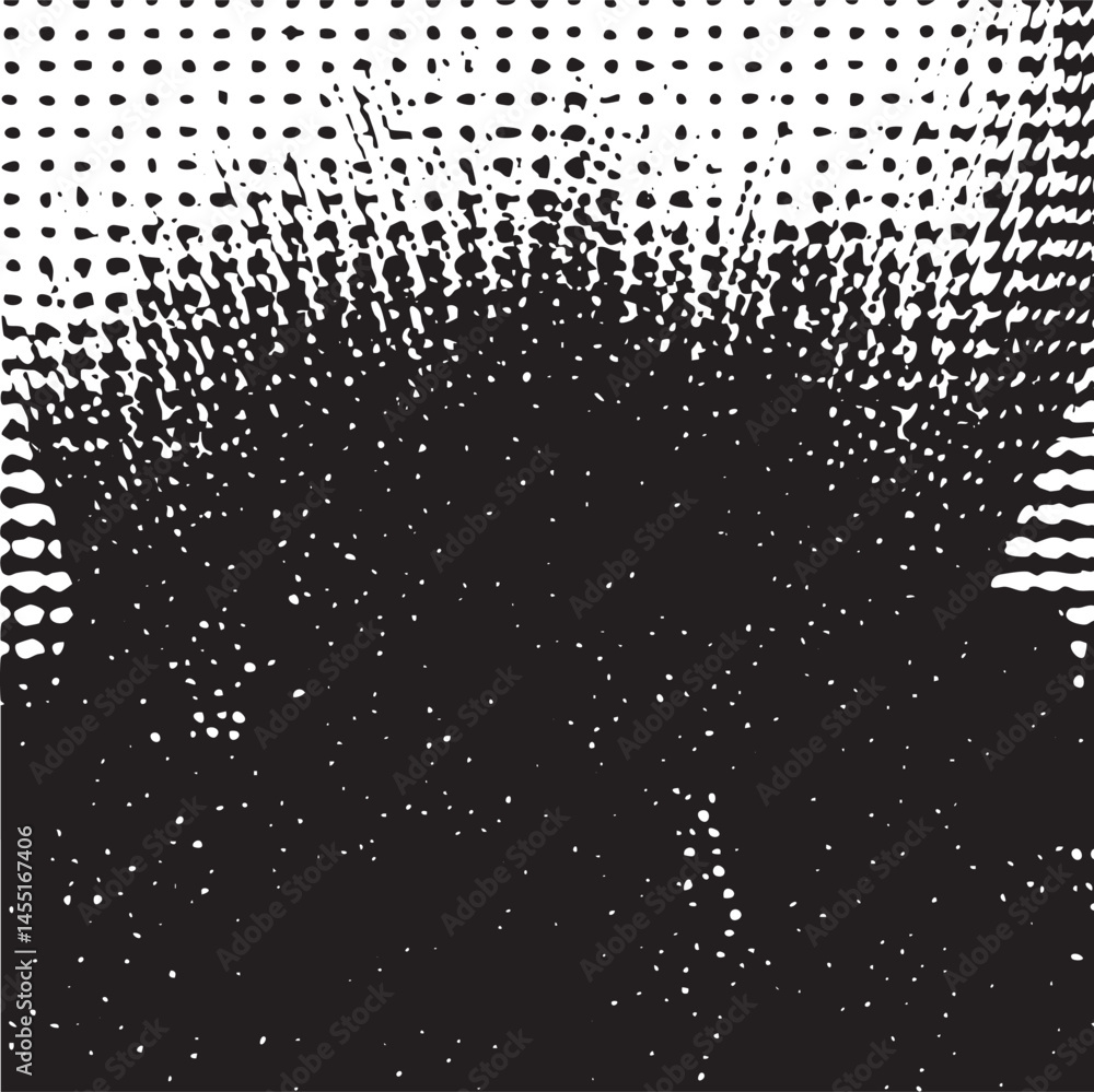 Poster a large circular burst of black dots spreads across a white background with subtle textured lines.
