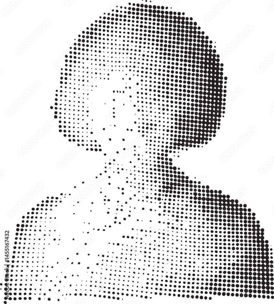 Poster a striking monochrome portrait features a rounded human form created with numerous densely packed do