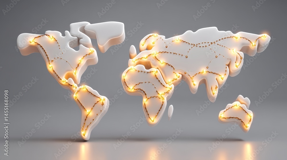 Aufkleber glowing world map with illuminated connections highlighting global networks