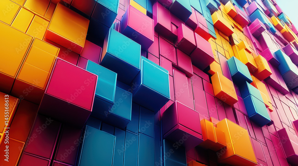 Poster vibrant 3d shapes create a realistic background in 4k resolution, displaying a side angle view of co