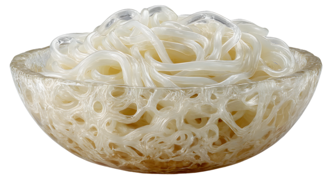 Glass Bowl of White Noodles Closeup Food Photography