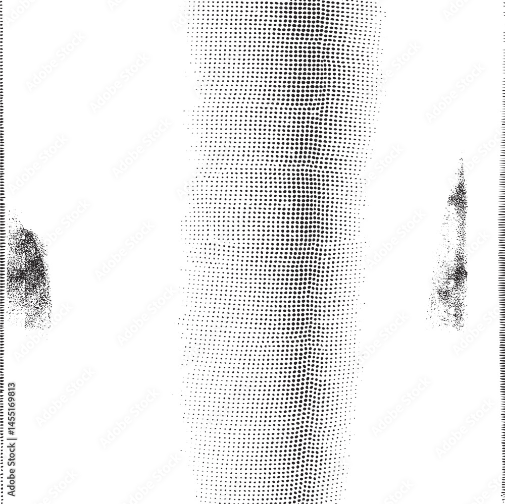 Poster a grayscale portrait showcases two faces emerging from a dense of dots creating a surreal and myster