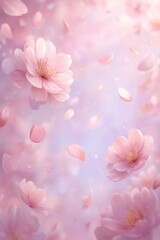 Delicate Pink Cherry Blossoms Falling Softly in Gentle Breeze A Dreamy Spring Floral Background