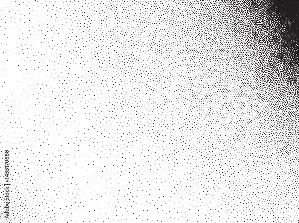 Poster a dense of small dark dots gradually transitions into a soft white background.