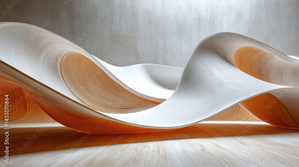 Poster a dynamic 3d background showcases flowing white abstract shapes with a realistic texture, captured i
