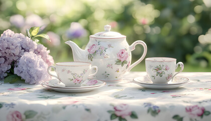 Fototapeta premium Elegant English afternoon tea setting in the countryside garden idea