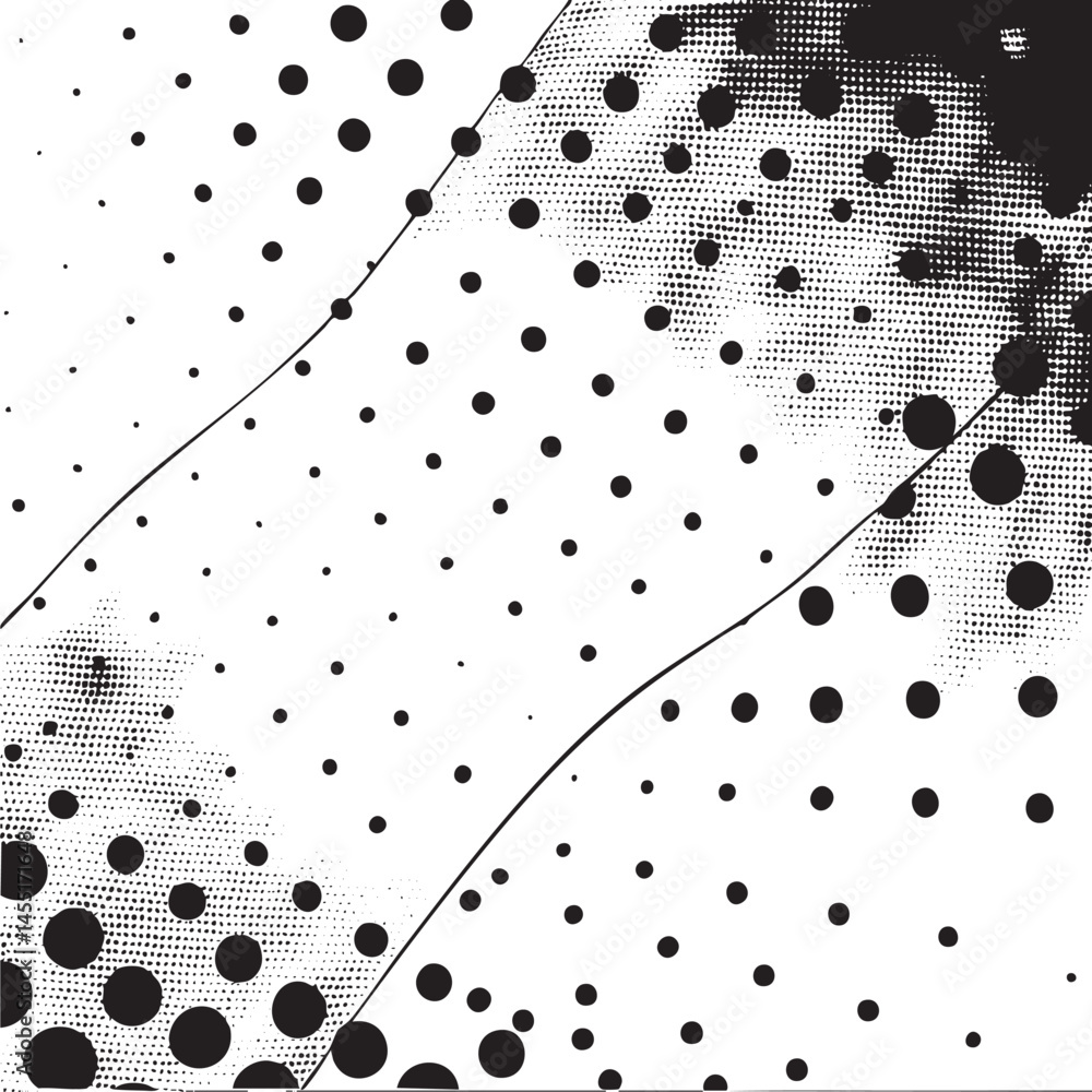 Poster a stark textured with numerous black dots arranged in a dynamic .