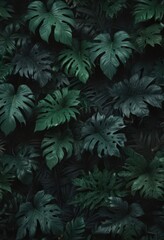 Fototapeta premium Intricate black & deep green exotic leaf pattern Mysterious, stylish, trendy jungle vibe , black, art