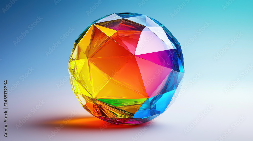 Aufkleber a modern abstract polygon art background features a realistic 3d sphere with vibrant rainbow colors 