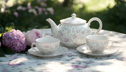 Fototapeta premium Elegant English afternoon tea setting in the countryside garden idea