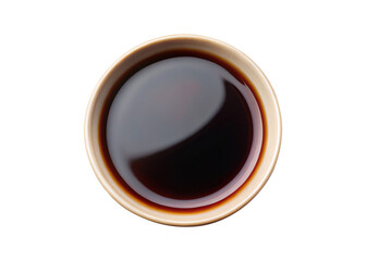 Overhead View of a Small Bowl of Dark Soy Sauce