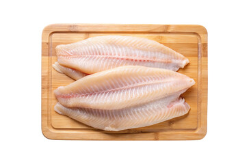 Two Raw Tilapia Fillets on a Wooden Cutting Board Ready for Cooking
