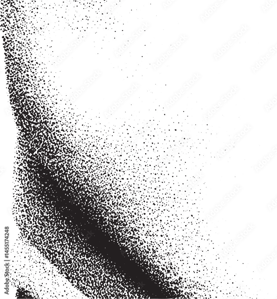 Aufkleber a stark textured black form dominates a white background with countless small dots.