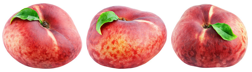 Chinese flat donut peach with leaf isolated on transparent background