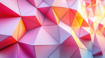 Fototapeta premium Realistic 4K 3D geometric background showcasing innovation with vibrant colors and triangular shapes creating a dynamic and visually striking side view design.