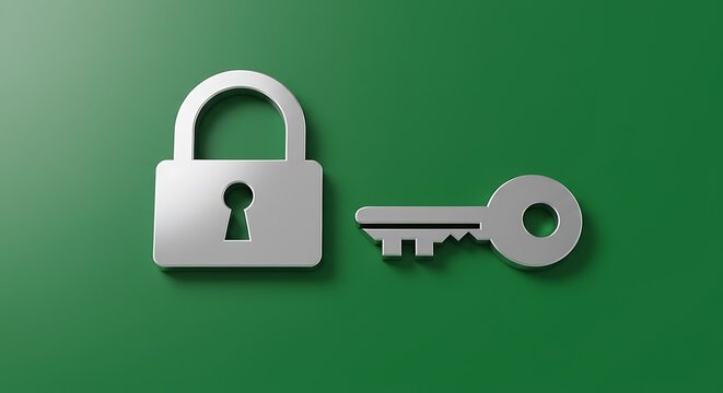 lock key icon centered on an isolated green screen background metallic style
