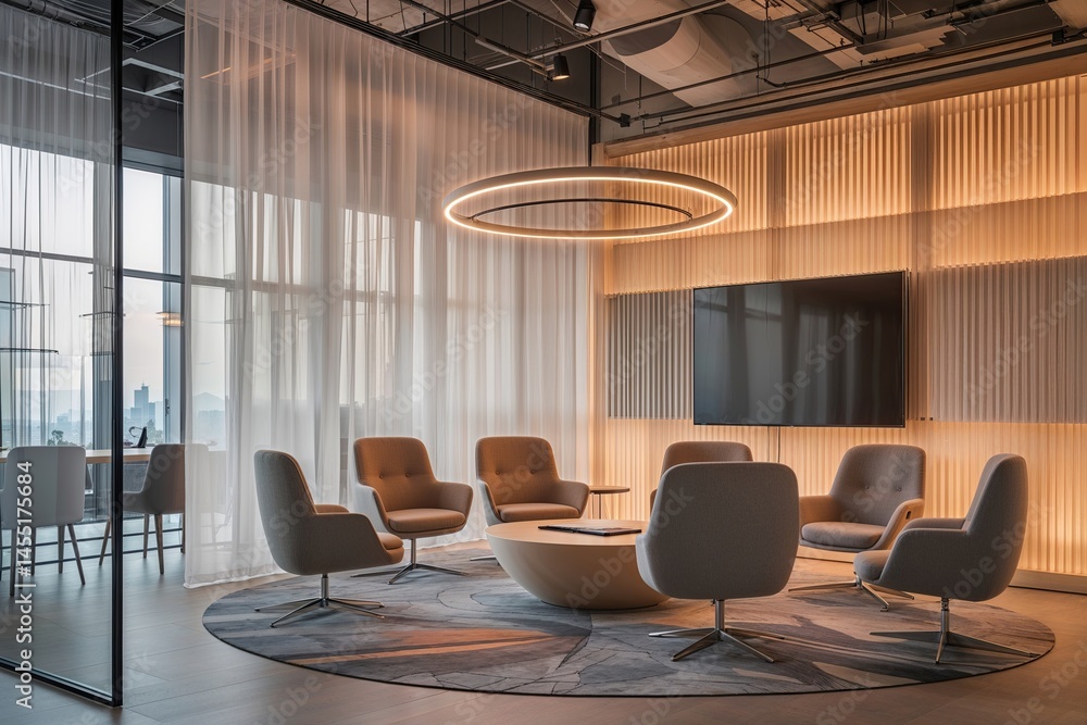 Poster ethereal networking suite with soft diffusion for a relaxed professional atmosphere