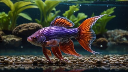 Fototapeta premium Vibrant hues: An artistic portrayal of an exquisite and exotic fish underwater